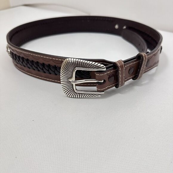Western Belt Brown Man Made Concho Tooled Aztec Design Westerncore Cowboy 36 - Picture 1 of 10